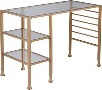 Jamel Glass Writing Desk with Storage Gold - Aiden Lane