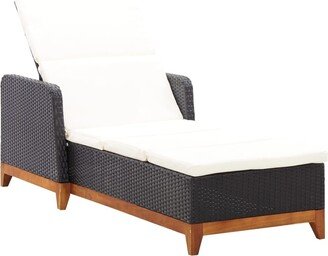 Sun Lounger Poly Rattan and Solid Acacia Wood Black