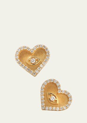 Yellow Gold Small Heart Earrings with Marquise Eye