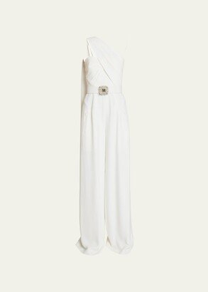 One-Shoulder Drape Belted Jumpsuit