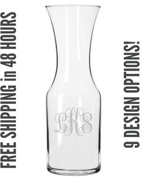 Custom Engraved Glass Carafe, Personalized, Last Name, Monogram Or Initials, Wedding Gift, Anniversary Ships in 48 Hours