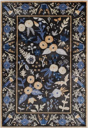 Hanna VA30B Gardenia Golden Night Floral Transitional Black Area Rug,