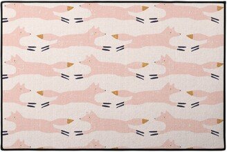 Door Mats: Leaping Fox - Pink Door Mat, Pink