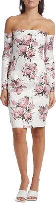 Floral Off The Shoulder Knee Length Dress
