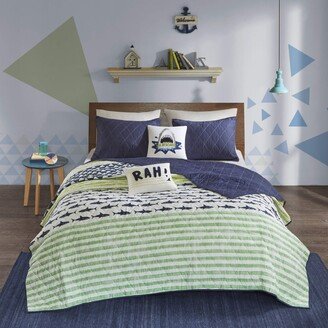 Gracie Mills Kids Finn Coverlet Set, Green / Navy - Twin - Green / navy