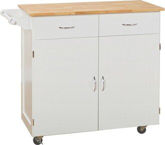 Large Kitchen Cart with Wood Top White - Buylateral