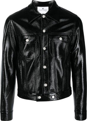 Faux-Leather Button-Up Jacket-AA