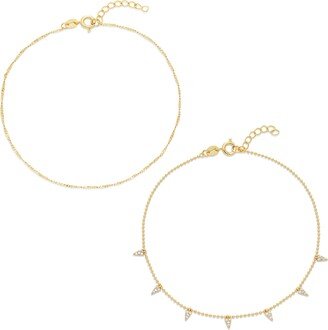 14K Gold Plated Diamond Cut Twisted Chain and Pave Stations Anklet Set 9 + 1 Extender