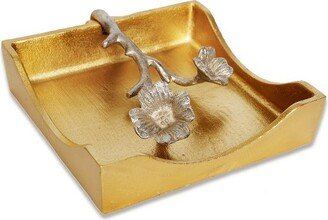 Gold Square Napkin Holder With Flower Design