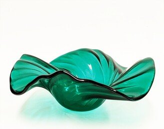 Teal Blue Green Glass Art Wave Bowl | Modern Decorative Bowls Handmade in Ohio Unique Gift Ideas