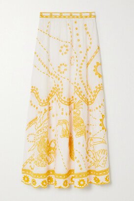 Ambra Scalloped Embroidered Linen Maxi Skirt - Yellow