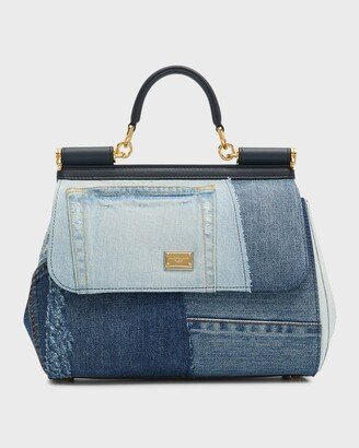 Sicily Patchwork Denim Top-Handle Bag