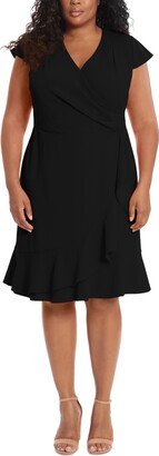 Plus Size Pleated Flounce Surplice Dress