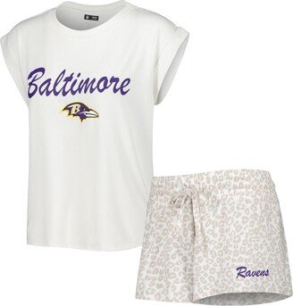 Women's Concepts Sport White, Cream Baltimore Ravens Montana Knit T-shirt and Shorts Sleep Set - White, Cream