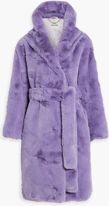 Belted faux fur hooded coat