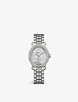 Womens Stainless Steel 278602-3004 Happy Sport Oval Stainless Steel and Diamond Watch