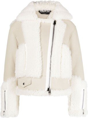 Panelled Shearling Biker Jacket