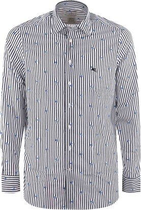 Logo Embroidered Button-Up Striped Shirt