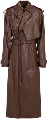 Belted Leather Trench Coat-AG