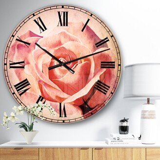 Designart 'Pink Rose Sketch on White Background' Flowers Wall CLock