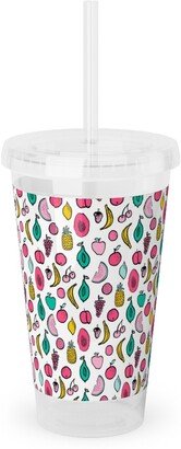 Travel Mugs: Summer Tropical Fruits - Multi Acrylic Tumbler With Straw, 16Oz, Multicolor