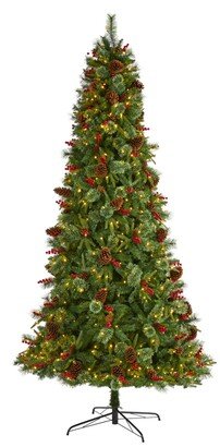 Norway Mixed Pine Artificial Christmas Tree with 650 Clear Led Lights, Pine Cones and Berries