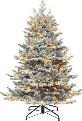 Puleo 4.5' Pre-Lit Flocked Royal Majestic Douglas Fir Downswept Tree with 250 Underwriters Laboratories Clear Incandescent Lights, 1754 Tips