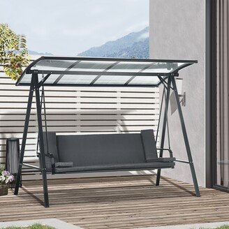 3-Seat Patio Swing Chair, Convertible Swing Hammock Bed with Cushions, Adjustable Polycarbonate Canopy