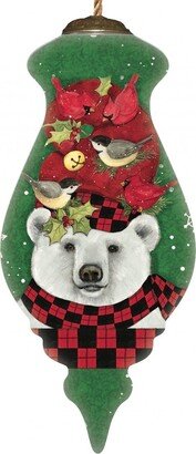 Christmas Plaid Polar Bear Hand Painted Mouth Blown Glass Ornament - 5 x 2.25 x 2.25