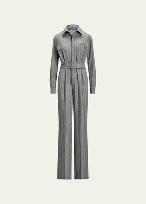 Adrien Chalk Stripe Belted Wool Jumpsuit