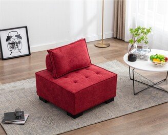 Lazy Chair Ottoman with Pillow and Solid Wood Frame,Red