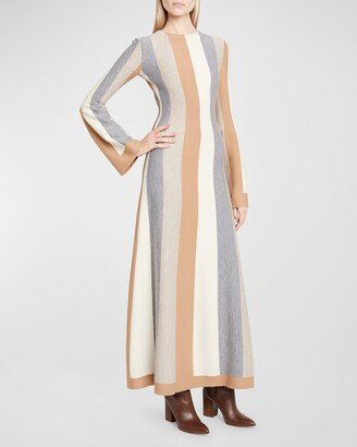 Quinlan Striped Long-Sleeve Cashmere Maxi Dress