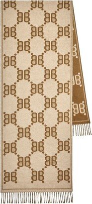 Monogram-Pattern Fringed Scarf