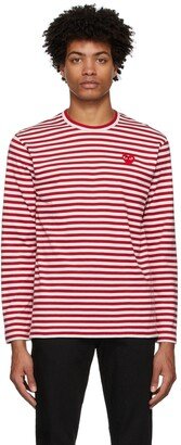 Red & White Striped Heart Patch Long Sleeve T-Shirt