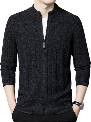 Generic Men's Autumn Fahsion Cashmere Sweater Men's Zipper Knitted Cardigan Men's Coat Black Gray