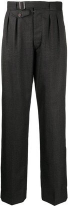 Pleat-Detail Straight-Leg Wool Trousers