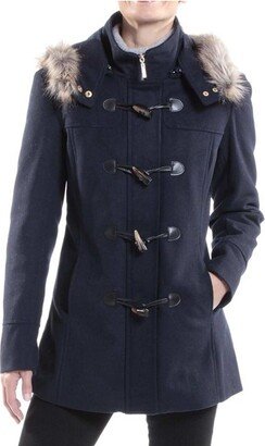 Alpine Swiss Alpine Swi Duffy Women Navy Wool Coat Fur Trim Hooded Parka Jacket Small