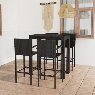 5 Piece Patio Bar Set with Armrest Poly Rattan Black - 39.4