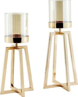 Maeve Tinted Glass Warm Pedestal Hurricane 2-Piece Candle Holders Set