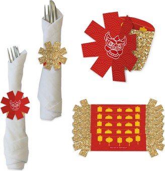 Big Dot of Happiness Lunar New Year - Lunar New Year Paper Napkin Holder - Napkin Rings - Set of 24