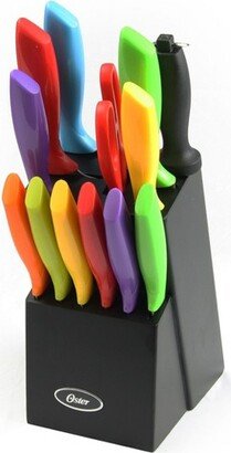 14 Piece Stainless Steel Assorted Color Cutlery Knife Set with Wood Storage Block