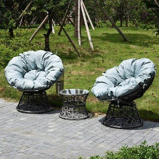 Patio Furniture Sectional Set Wicker Papasan Chair with Cushion and Frame Base, 2 Person