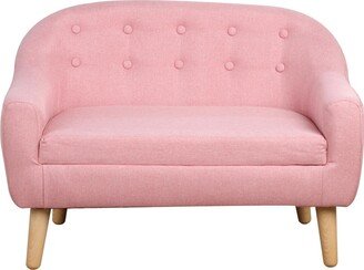 Cozy Children Sofa Couch Sturdy Wood 2 Seat Armrest Chair Kids Pink