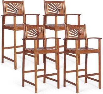 4PCS Patio Acacia Wood Bar Stool Pub Bar Chair w/ Footrest Outdoor Indoor