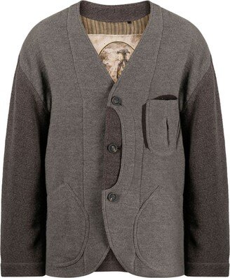 patchwork-design V-neck jacket