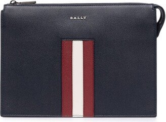 Large Pebbled Stripe-Trim Clutch