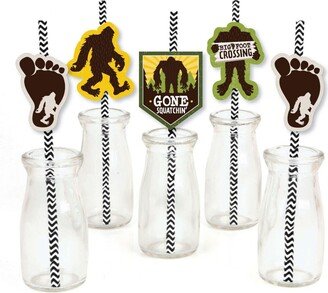 Big Dot Of Happiness Sasquatch Crossing - Paper Straw Decor - Bigfoot Striped Decor Straws - 24 Ct