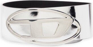 Oval D Logo B-1dr 80 Belt Metallic silver leather wide belt with oval-D - B-1DR 80 belt