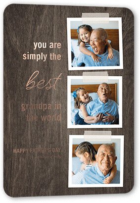 Father's Day Cards: Best Grandpa Snapshots Father's Day, Rose Gold Foil, Brown, 5X7, Matte, Personalized Foil Cardstock, Rounded