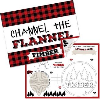 Big Dot of Happiness Lumberjack - Channel the Flannel - Paper Buffalo Plaid Birthday Party Coloring Sheets - Activity Placemats - Set of 16